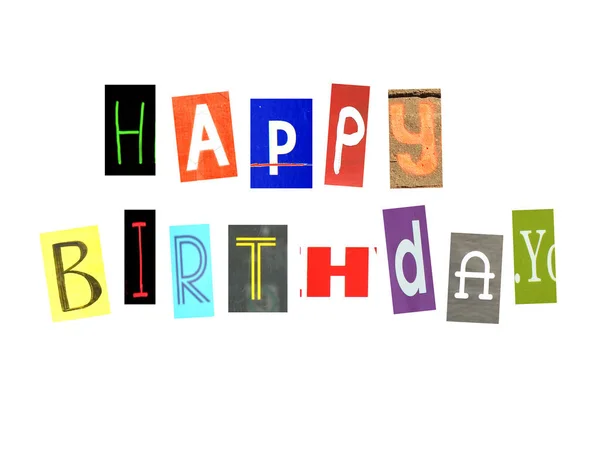 Happy Birthday Made Colorful Newspaper Letters Cut Out Isolated White — Stock Photo, Image