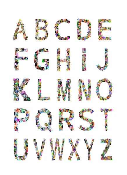 Collection Alphabet Les Lettres Majuscules Sont Formées Collage Images Petites — Photo