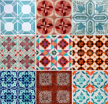 Turuncu, Turkuaz ve kahverengi geleneksel Portekizce fotoğrafı döşer