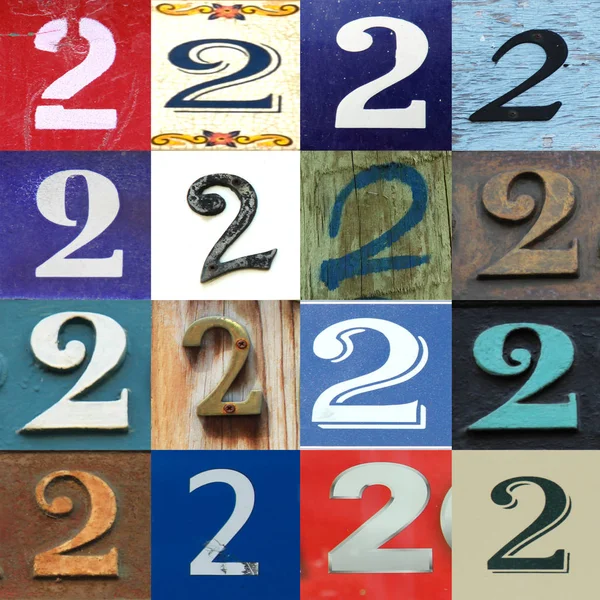 Zahlenkollektion Verschiedenen Farben Und Mustern Wie Holz Papier Und Ziegel — Stockfoto