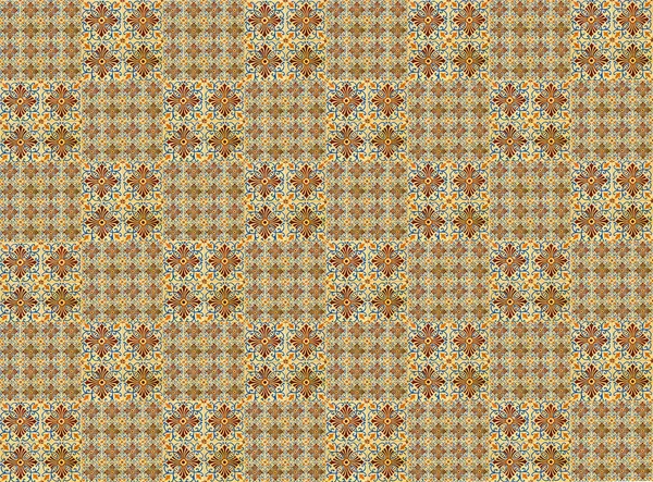 Photographe of traditional portuguese tiles in orange, brown and blue flowered pattern