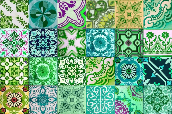 Photograph of traditional portuguese tiles in different kind of green colour