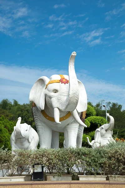 White elephant statue and her babies measuring five-meter tall and six-meter long, symbolizes the conception of Prince Siddhartha who entered the womb of his mother on a white elephant