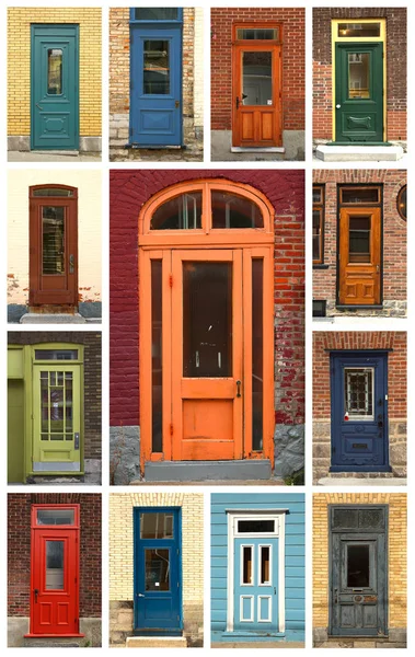Collage Ancient Colorful Wooden Doors Quebec Canada — Stock Photo, Image