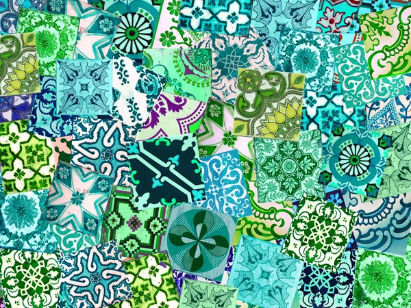 来自葡萄牙里斯本的绿色和绿松石瓷砖图案 — 图库照片