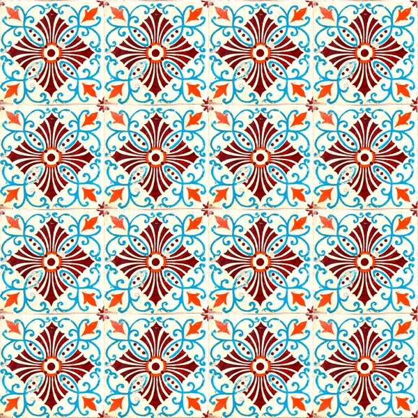 Photographs of traditional portuguese tiles with flowers in orange and blue tone
