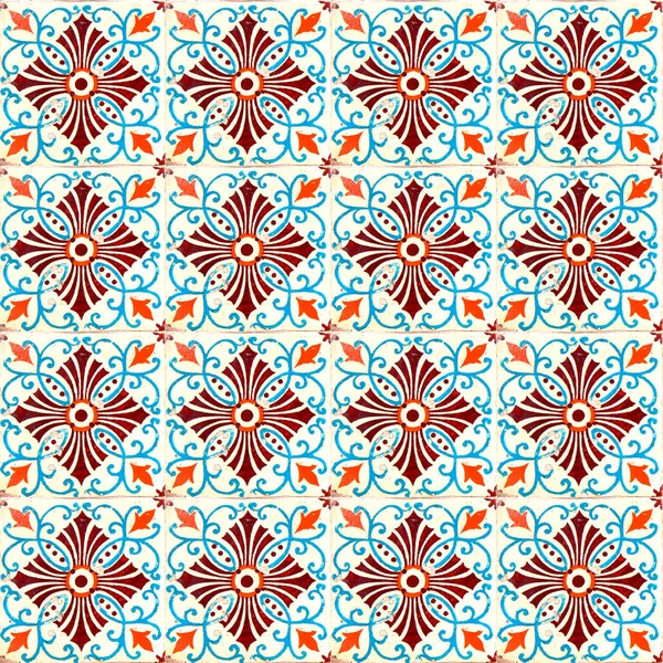 Photographs Traditional Portuguese Tiles Flowers Orange Blue Tone — Stock Photo, Image