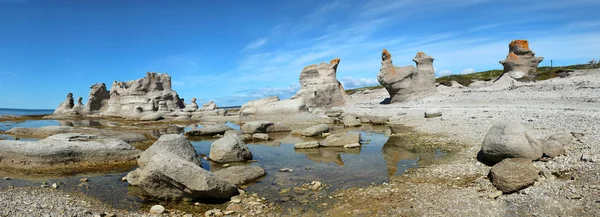 Panorama Över Chateau Och Agneau Monolithe Mingan Skärgårdens Nationalpark Reserv — Stockfoto