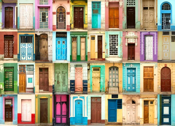 Collage Antiguas Puertas Madera Coloridas Habana Cuba —  Fotos de Stock