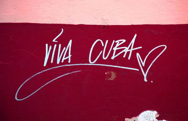 Inscription Viva Cuba Sur Mur Rouge Rose — Photo