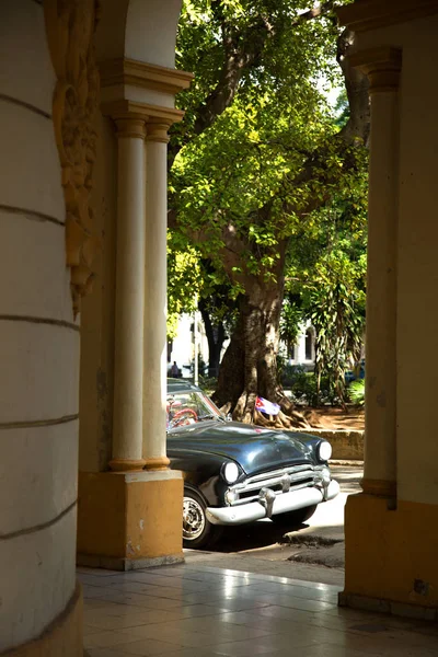 Havanna Kuba Dec 2018 Huva Klassisk Amerikansk Veteranbil Svart Och — Stockfoto