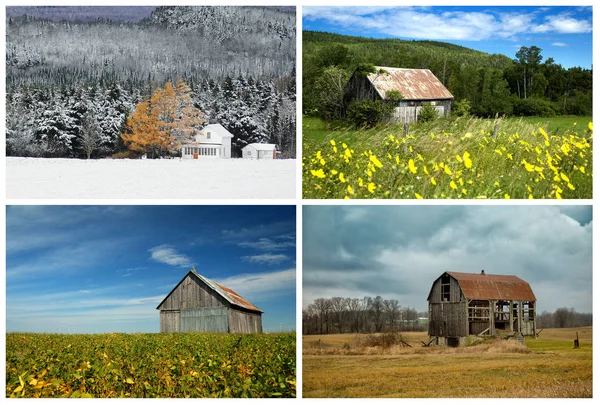 Different barns during 4 seasons — Stock Photo, Image