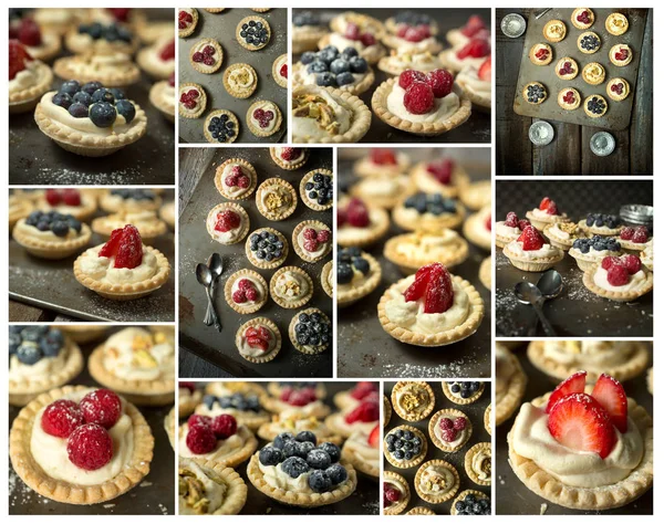 Collage with berry tartlets — Stock Photo, Image