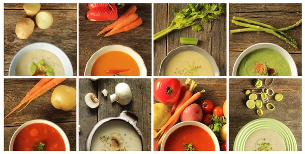 Kollage av olika sorters soppa — Stockfoto
