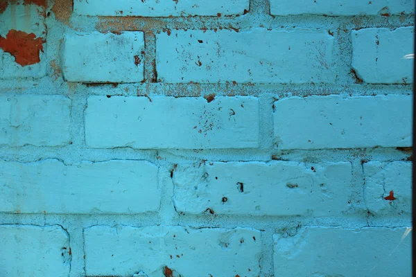 Blauwe turkoois peint bakstenen muur — Stockfoto