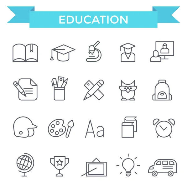 Education Icons Thin Line Flat Design — Stock Vector