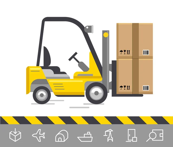 Kutulu Forklift Kamyonu Lojistik Simgeler Düz Tasarım Vektör Illüstrasyonu — Stok Vektör