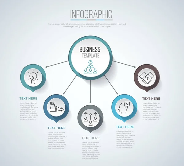 Infographie Cinq Étapes Avec Option Principale Visualisation Des Données Entreprise — Image vectorielle