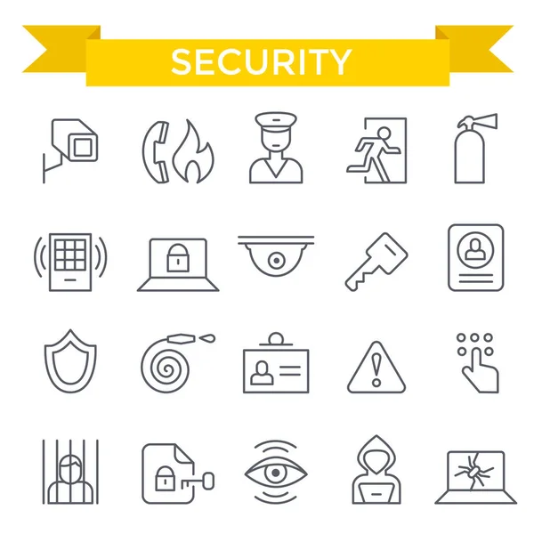 Security Icons Thin Line Flat Design — Stock Vector