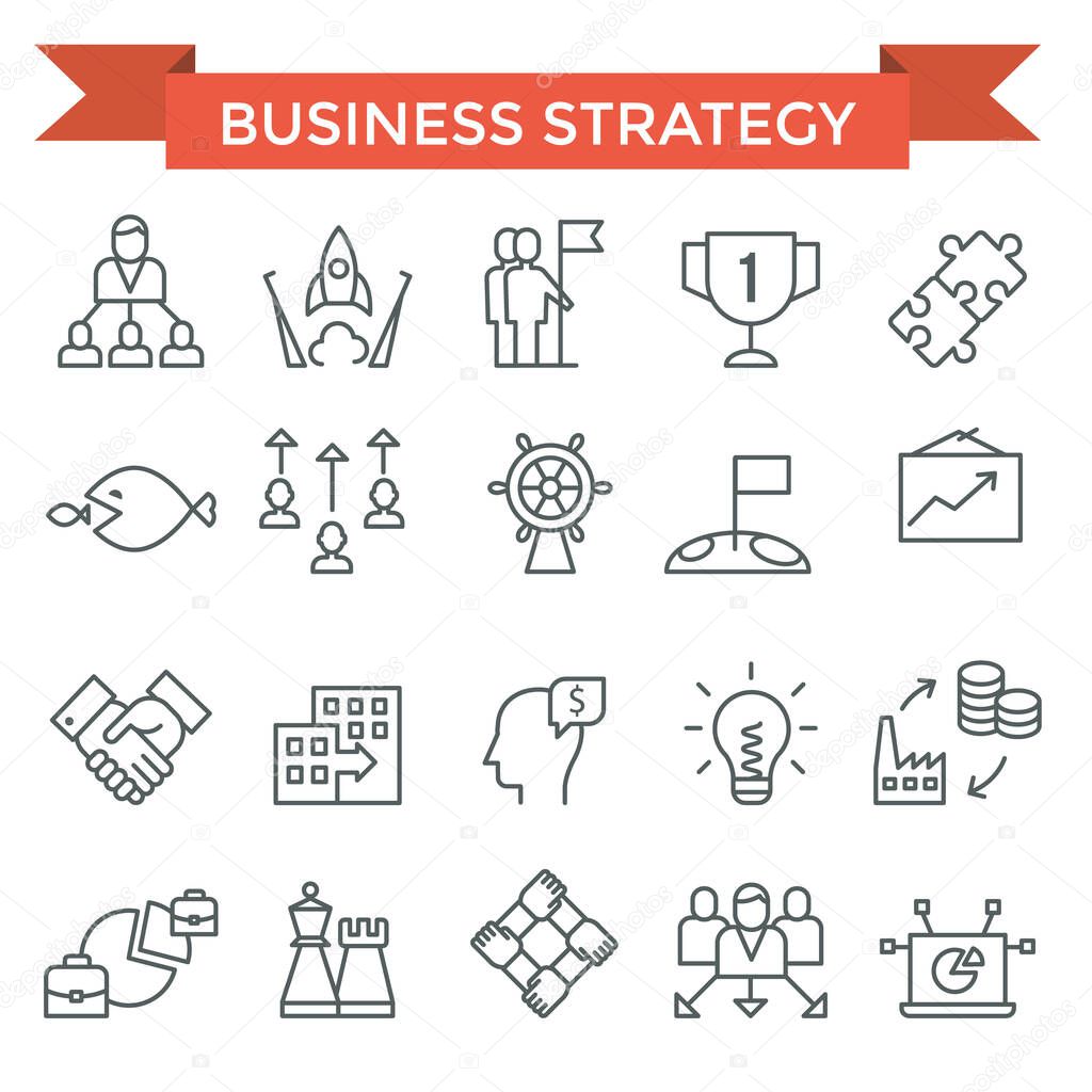 Business strategy icons, thin line, flat design