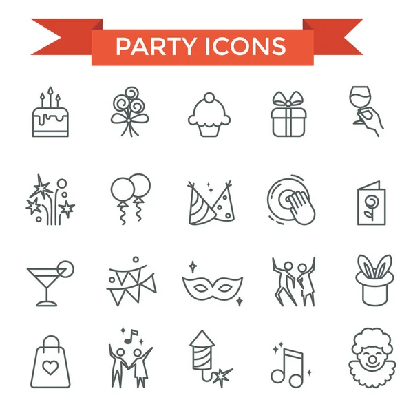 Party Slaví Všechno Nejlepší Ikony Tenká Čára Designu — Stockový vektor