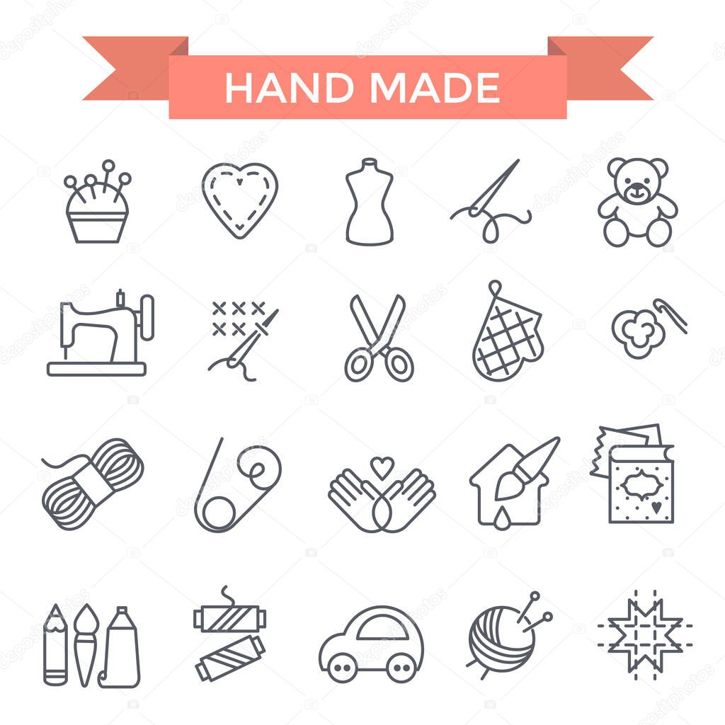 Handmade icons, thin line, flat design
