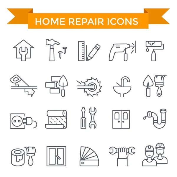Home Repair Icons Line Flat Design — Stock Vector