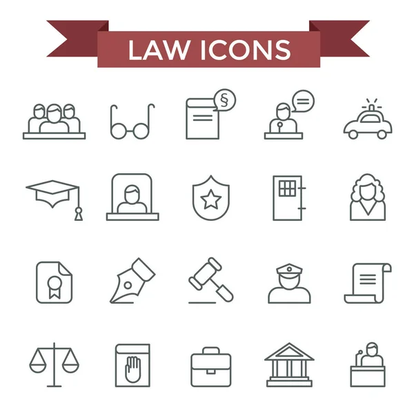 Law Icons Thin Line Flat Design — Stock Vector