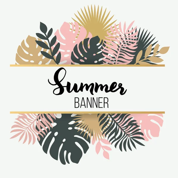 Sommer Banner Design Mit Tropischem Blatt — Stockvektor