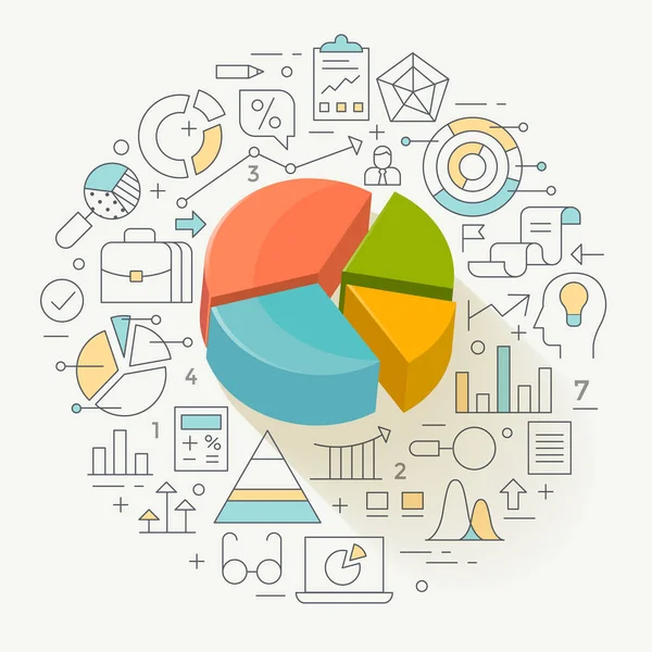 ビジネスグラフ統計 データ分析 財務報告 市場統計概念図 ラインフラットデザイン — ストックベクタ