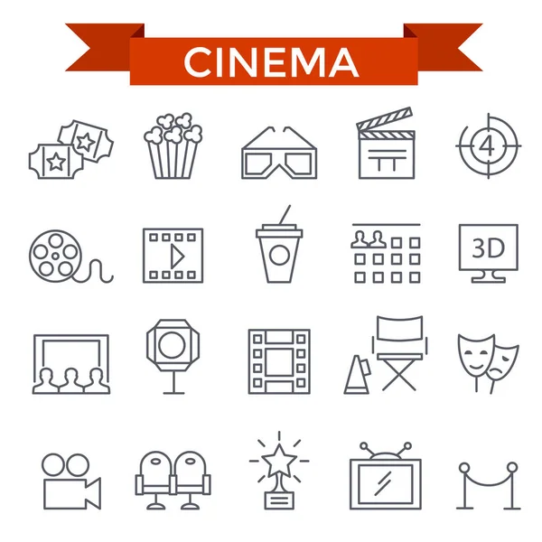 Iconos Cine Línea Delgada Diseño Plano — Vector de stock