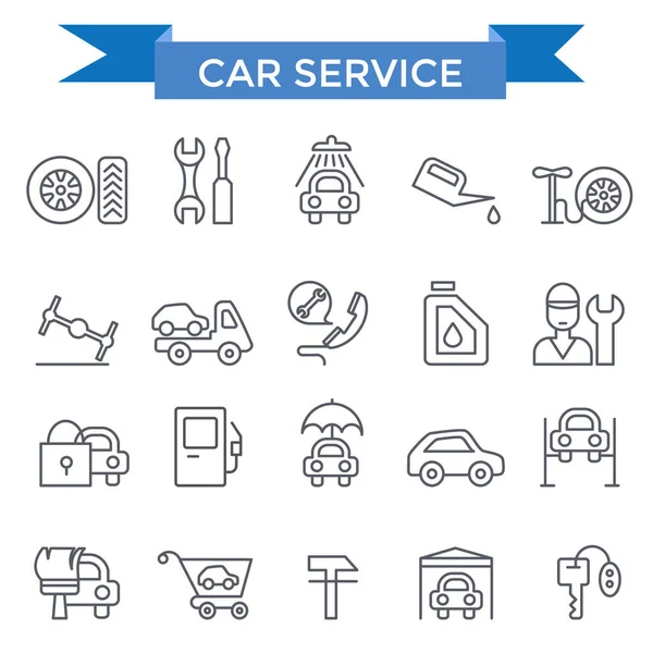 Иконки Обслуживания Автомобилей Тонкая Линия Дизайна — стоковый вектор