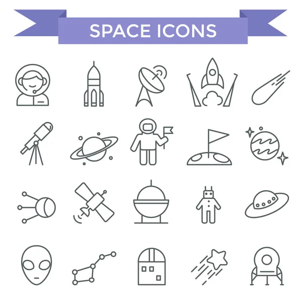 Space Icons Dünne Linie Flaches Design — Stockvektor