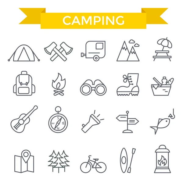 Camping Icons Thin Line Design — Stock Vector