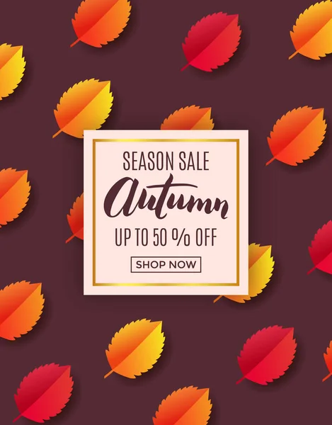 Autumn Sale Poster Lettering Bright Fall Leaves Flyer Card Label — Stock Vector