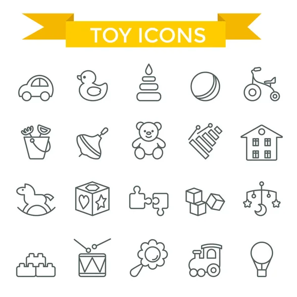 Spielzeug Icon Set Dünne Linie Flaches Design — Stockvektor