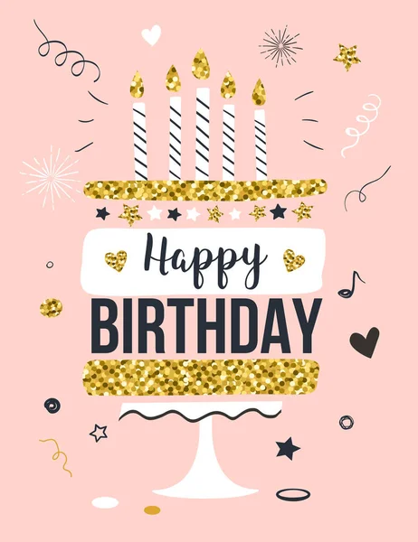 Happy Birthday Greeting Card Gift Cake Candles Invitation Template Vector — Stockový vektor