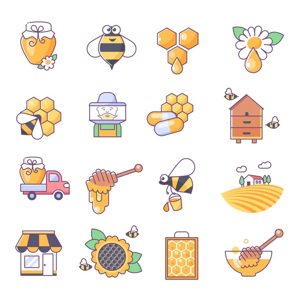 Honey Icons Thin Line Color Set — Stock Vector