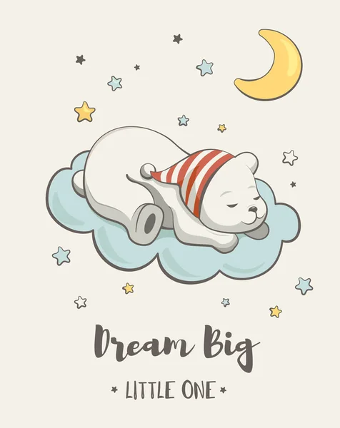 Cute Dreaming Mały Miś Wektor Kreskówek Ilustracja Plakaty Pokoju Dziecka — Wektor stockowy