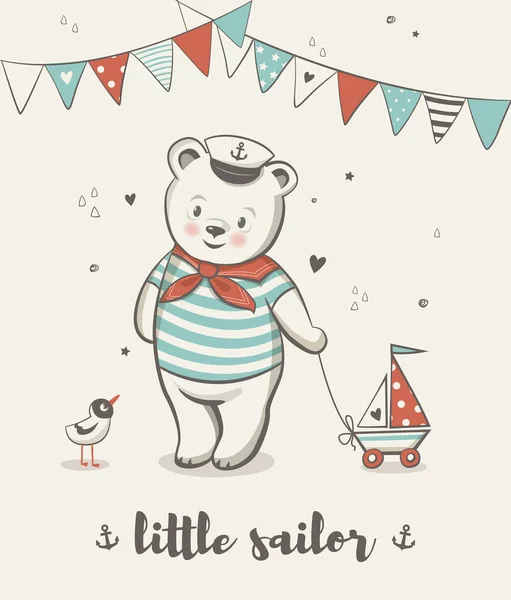 Pequeno Marinheiro Ilustração Vetor Urso Bonito Cartazes Para Quarto Bebê Vetores De Bancos De Imagens