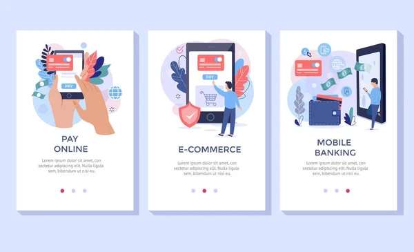 Pay Online Concept Illustration Set Ιδανικό Για Banner Mobile App — Διανυσματικό Αρχείο