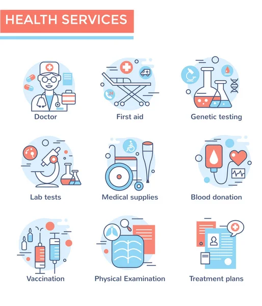 Medical Health Services Concept Icons Thin Line Flat Design — Stock Vector