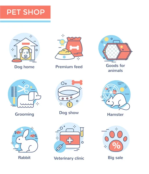 Evcil Hayvan Dükkanı Konsepti Simgeleri Ince Çizgi Düz Tasarım — Stok Vektör