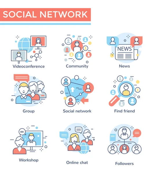 Social Network Concept Icons Thin Line Flat Design Vector Graphics