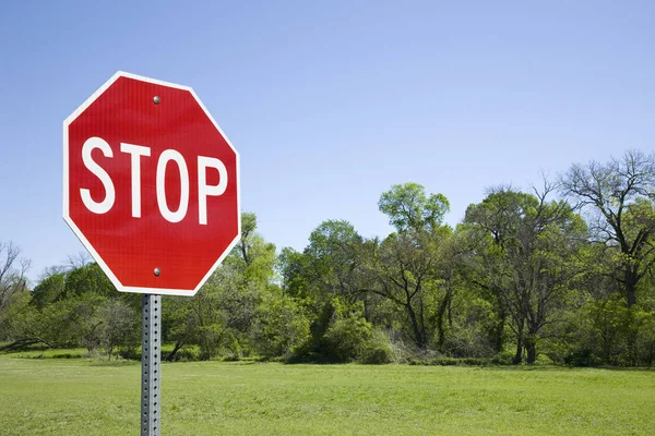 Señal Stop Con Árboles Verdes Campo — Foto de Stock