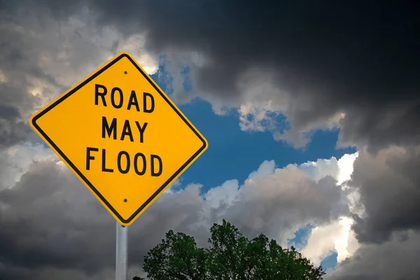 Road Kan Sign Overstromen — Stockfoto