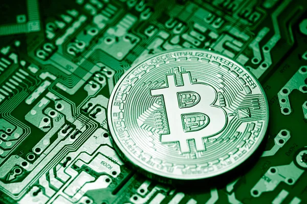 Close Bitcoin Money Money Mining Connect Internet Network — стоковое фото