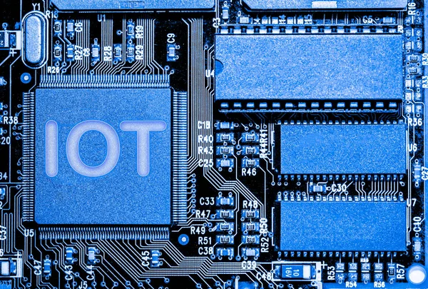 Abstraktní Zblízka Mainboard Elektronické Počítače Pozadí Iot Internet Things — Stock fotografie