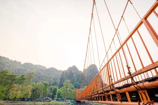 Orange Bridge Song River Landmark Vang Vieng Laos — Stock Photo, Image
