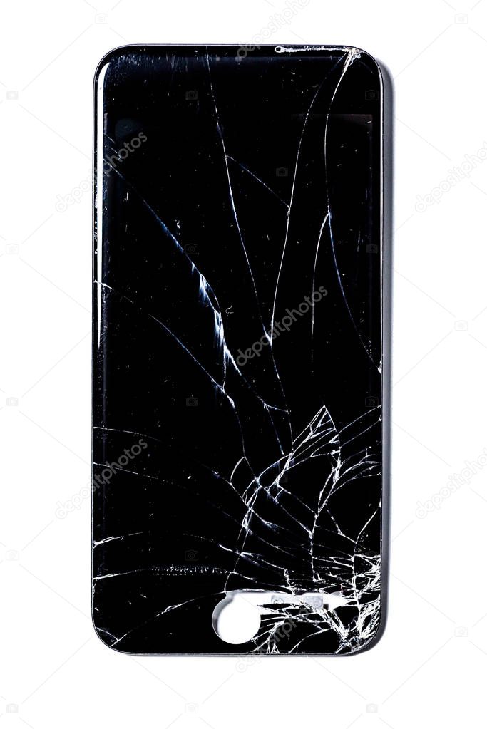 The Smartphone screen broken and need to repair smartphone on white background